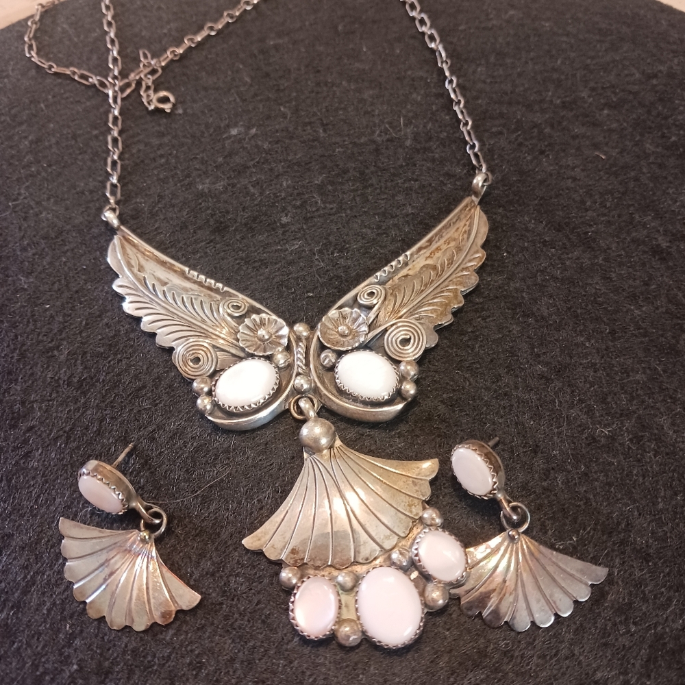 Amazing Piece With Matching Earrings Sterling Silver And Mother Of Pearl RARE